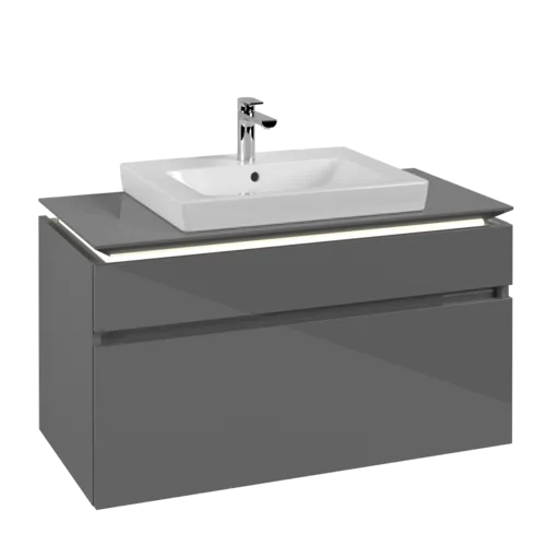 VILLEROY BOCH Legato Vanity unit, with lighting, 2 pull-out compartments, 1000 x 550 x 500 mm, Glossy Grey / Glossy Grey #B681L0FP resmi