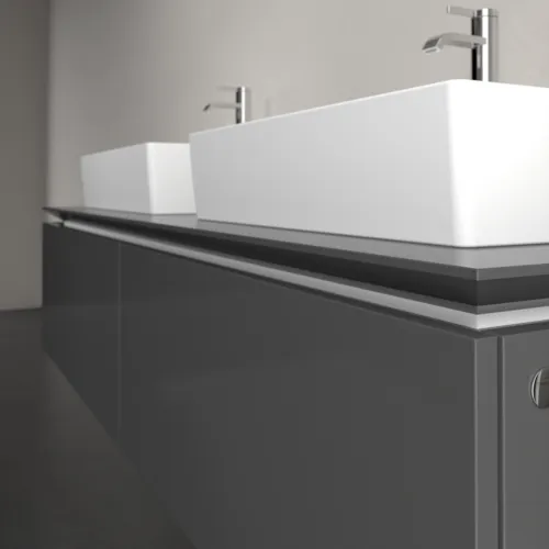 Bild von VILLEROY BOCH Legato Waschbeckenunterschrank, 2 Auszüge, 1600 x 380 x 500 mm, Glossy Grey / Glossy Grey #B67600FP