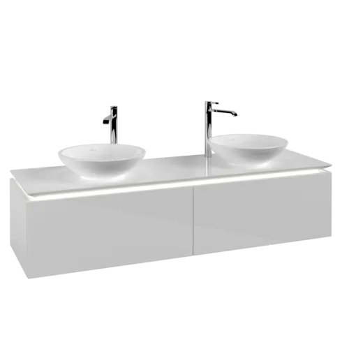 VILLEROY BOCH Legato Vanity unit, with lighting, 2 pull-out compartments, 1600 x 380 x 500 mm, Glossy White / Glossy White #B599L0DH resmi