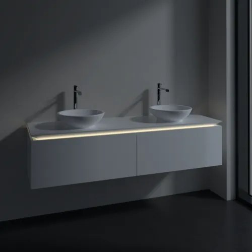 Bild von VILLEROY BOCH Legato Waschbeckenunterschrank, mit Beleuchtung, 2 Auszüge, 1600 x 380 x 500 mm, Glossy White / Glossy White #B599L0DH