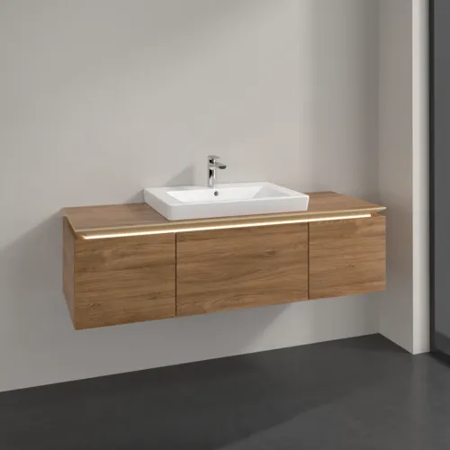 Bild von VILLEROY BOCH Legato Waschbeckenunterschrank, mit Beleuchtung, 3 Auszüge, 1400 x 380 x 500 mm, Kansas Oak / Kansas Oak #B684L0RH