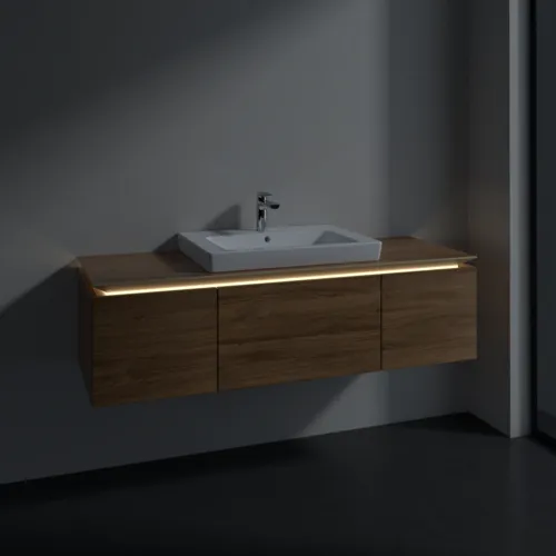 Bild von VILLEROY BOCH Legato Waschbeckenunterschrank, mit Beleuchtung, 3 Auszüge, 1400 x 380 x 500 mm, Kansas Oak / Kansas Oak #B684L0RH