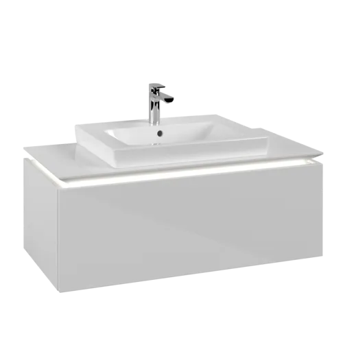 VILLEROY BOCH Legato Vanity unit, with lighting, 1 pull-out compartment, 1000 x 380 x 500 mm, Glossy White / Glossy White #B680L0DH resmi