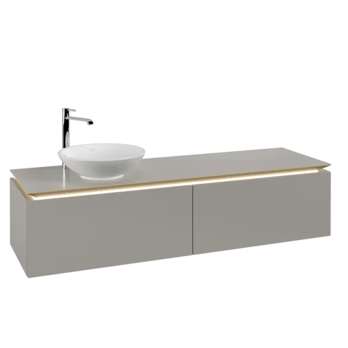 VILLEROY BOCH Legato Vanity unit, with lighting, 2 pull-out compartments, 1600 x 380 x 500 mm, Soft Grey / Soft Grey #B595L0VK resmi