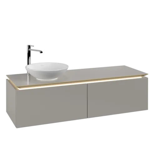 VILLEROY BOCH Legato Vanity unit, with lighting, 2 pull-out compartments, 1400 x 380 x 500 mm, Soft Grey / Soft Grey #B587L0VK resmi