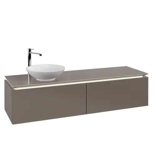 VILLEROY BOCH Legato Vanity unit, with lighting, 2 pull-out compartments, 1600 x 380 x 500 mm, Truffle Grey / Truffle Grey #B595L0VG resmi
