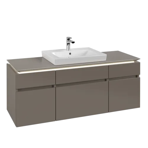 Obrázek VILLEROY BOCH Legato toaletní skříňka, s osvětlením, 5 výsuvů, 1400 x 550 x 500 mm, Truffle Grey / Truffle Grey #B685L0VG