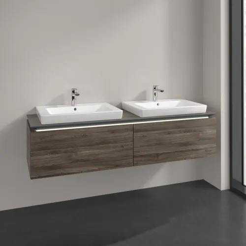 Bild von VILLEROY BOCH Legato Waschbeckenunterschrank, mit Beleuchtung, 2 Auszüge, 1600 x 380 x 500 mm, Stone Oak / Stone Oak #B692L0RK