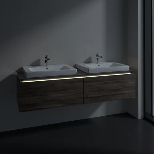 Bild von VILLEROY BOCH Legato Waschbeckenunterschrank, mit Beleuchtung, 2 Auszüge, 1600 x 380 x 500 mm, Stone Oak / Stone Oak #B692L0RK