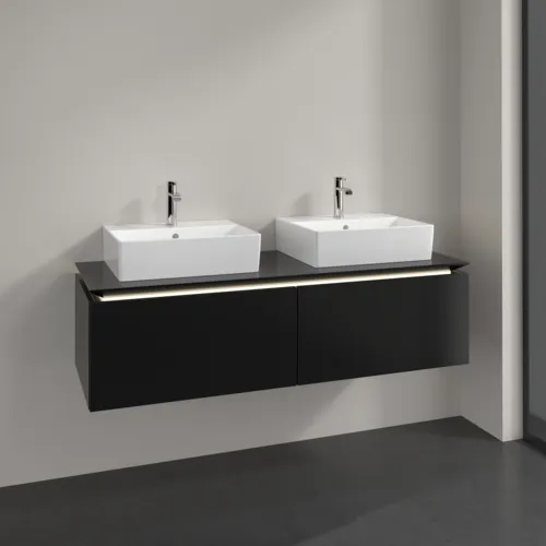 Bild von VILLEROY BOCH Legato Waschbeckenunterschrank, mit Beleuchtung, 2 Auszüge, 1400 x 380 x 500 mm, Black Matt Lacquer / Black Matt Lacquer #B668L0PD