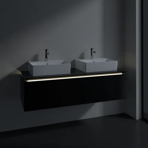 Bild von VILLEROY BOCH Legato Waschbeckenunterschrank, mit Beleuchtung, 2 Auszüge, 1400 x 380 x 500 mm, Black Matt Lacquer / Black Matt Lacquer #B668L0PD