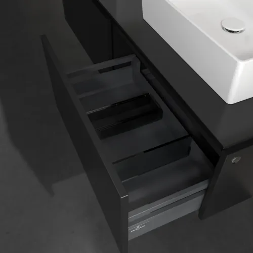 Bild von VILLEROY BOCH Legato Waschbeckenunterschrank, mit Beleuchtung, 2 Auszüge, 1400 x 380 x 500 mm, Black Matt Lacquer / Black Matt Lacquer #B668L0PD