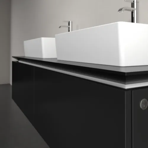 Bild von VILLEROY BOCH Legato Waschbeckenunterschrank, mit Beleuchtung, 2 Auszüge, 1400 x 380 x 500 mm, Black Matt Lacquer / Black Matt Lacquer #B668L0PD