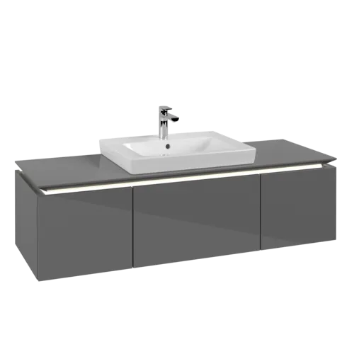 Obrázek VILLEROY BOCH Legato toaletní skříňka, s osvětlením, 3 výsuvy, 1200 x 380 x 500 mm, lesklá šedá / lesklá šedá #B682L0FP
