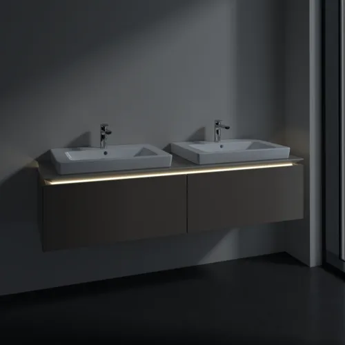 Bild von VILLEROY BOCH Legato Waschbeckenunterschrank, mit Beleuchtung, 2 Auszüge, 1600 x 380 x 500 mm, Truffle Grey / Truffle Grey #B692L0VG