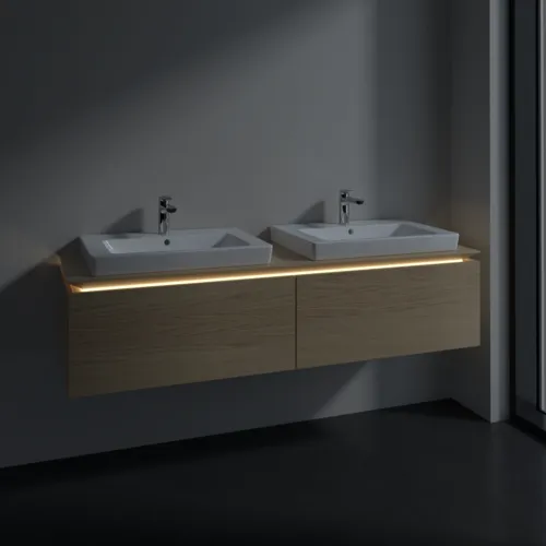 Bild von VILLEROY BOCH Legato Waschbeckenunterschrank, mit Beleuchtung, 2 Auszüge, 1600 x 380 x 500 mm, Nordic Oak / Nordic Oak #B692L0VJ