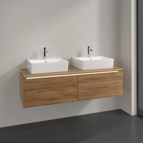 Bild von VILLEROY BOCH Legato Waschbeckenunterschrank, mit Beleuchtung, 2 Auszüge, 1400 x 380 x 500 mm, Kansas Oak / Kansas Oak #B668L0RH