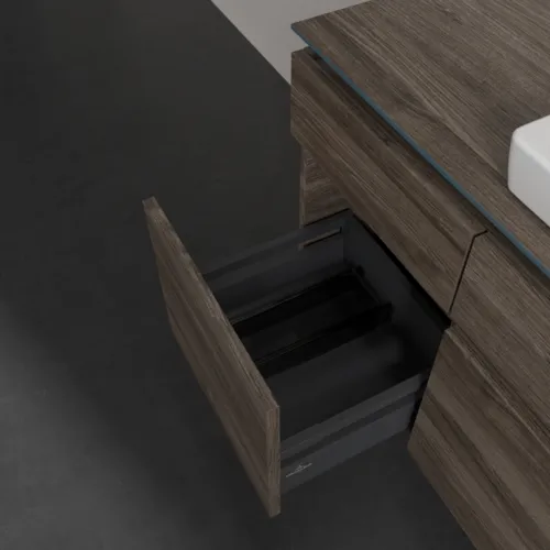 Bild von VILLEROY BOCH Legato Waschbeckenunterschrank, mit Beleuchtung, 5 Auszüge, 1400 x 550 x 500 mm, Stone Oak / Stone Oak #B685L0RK