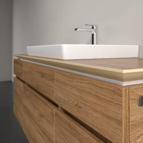 Bild von VILLEROY BOCH Legato Waschbeckenunterschrank, mit Beleuchtung, 5 Auszüge, 1400 x 550 x 500 mm, Kansas Oak / Kansas Oak #B685L0RH