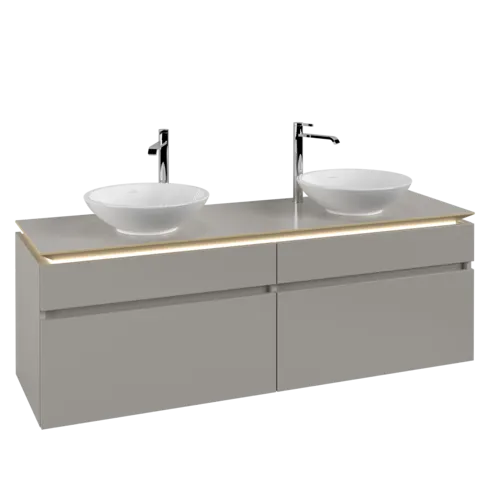Picture of VILLEROY BOCH Legato Vanity unit, with lighting, 4 pull-out compartments, 1600 x 550 x 500 mm, Soft Grey / Soft Grey #B600L0VK