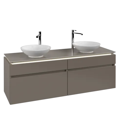 Picture of VILLEROY BOCH Legato Vanity unit, with lighting, 4 pull-out compartments, 1600 x 550 x 500 mm, Truffle Grey / Truffle Grey #B600L0VG