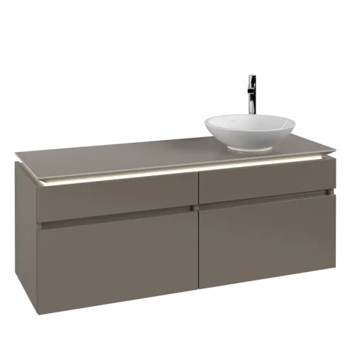 Picture of VILLEROY BOCH Legato Vanity unit, with lighting, 4 pull-out compartments, 1400 x 550 x 500 mm, Truffle Grey / Truffle Grey #B590L0VG
