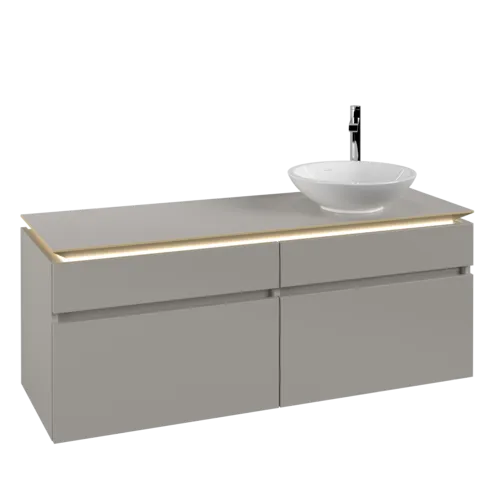 Picture of VILLEROY BOCH Legato Vanity unit, with lighting, 4 pull-out compartments, 1400 x 550 x 500 mm, Soft Grey / Soft Grey #B590L0VK
