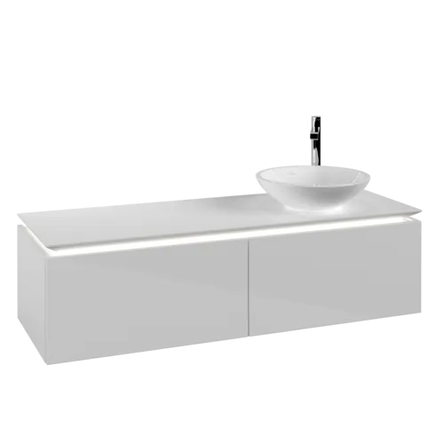 Picture of VILLEROY BOCH Legato Vanity unit, with lighting, 2 pull-out compartments, 1400 x 380 x 500 mm, Glossy White / Glossy White #B589L0DH