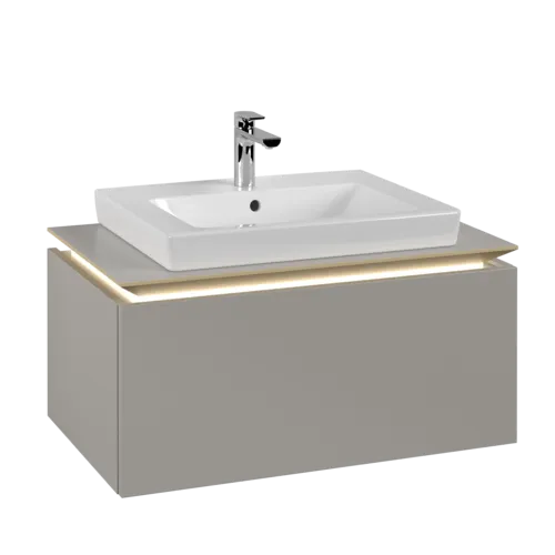 VILLEROY BOCH Legato Vanity unit, with lighting, 1 pull-out compartment, 800 x 380 x 500 mm, Soft Grey / Soft Grey #B678L0VK resmi