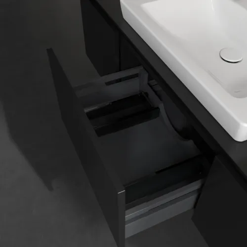 Bild von VILLEROY BOCH Legato Waschbeckenunterschrank, 3 Auszüge, 1400 x 380 x 500 mm, Black Matt Lacquer / Black Matt Lacquer #B68400PD