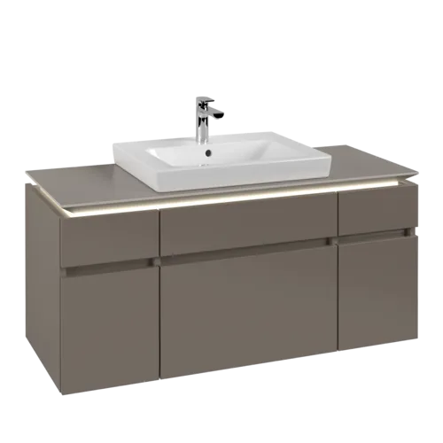 Obrázek VILLEROY BOCH Legato toaletní skříňka, s osvětlením, 5 výsuvů, 1200 x 550 x 500 mm, Truffle Grey / Truffle Grey #B683L0VG