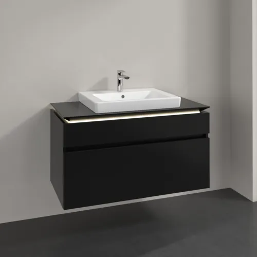 Bild von VILLEROY BOCH Legato Waschbeckenunterschrank, mit Beleuchtung, 2 Auszüge, 1000 x 550 x 500 mm, Black Matt Lacquer / Black Matt Lacquer #B681L0PD