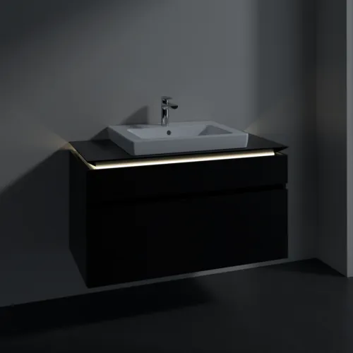 Bild von VILLEROY BOCH Legato Waschbeckenunterschrank, mit Beleuchtung, 2 Auszüge, 1000 x 550 x 500 mm, Black Matt Lacquer / Black Matt Lacquer #B681L0PD