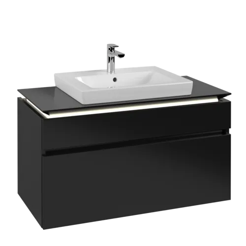 Picture of VILLEROY BOCH Legato Vanity unit, with lighting, 2 pull-out compartments, 1000 x 550 x 500 mm, Black Matt Lacquer / Black Matt Lacquer #B681L0PD