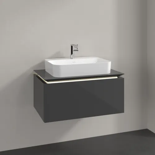 Bild von VILLEROY BOCH Legato Waschbeckenunterschrank, mit Beleuchtung, 1 Auszug, 800 x 380 x 500 mm, Glossy Grey / Glossy Grey #B753L0FP