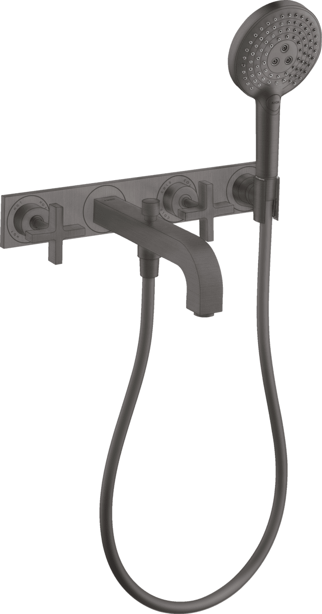 HANSGROHE AXOR Citterio 3-Delikli banyo bataryası, ankastre, duvara monte artı volan ve plaka ile #39441340 - Mat Siyah Krom resmi