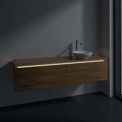 Bild von VILLEROY BOCH Legato Waschbeckenunterschrank, mit Beleuchtung, 2 Auszüge, 1600 x 380 x 500 mm, Kansas Oak / Kansas Oak #B597L0RH