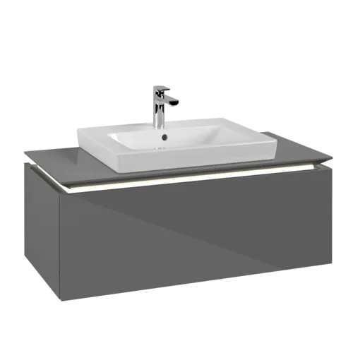 Obrázek VILLEROY BOCH Legato toaletní skříňka, s osvětlením, 1 zásuvka, 1000 x 380 x 500 mm, lesklá šedá / lesklá šedá #B680L0FP