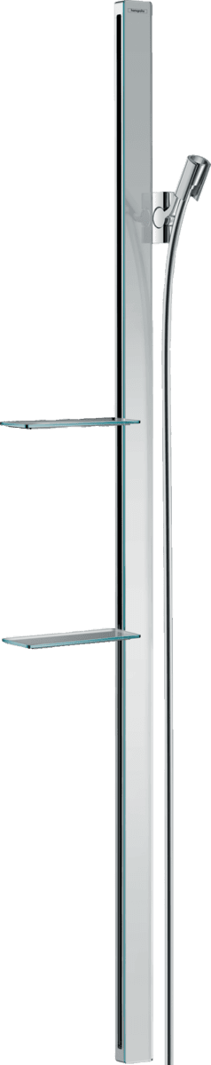 Зображення з  HANSGROHE Unica Shower bar E 150 cm with Isiflex shower hose 160 cm and shelves #27645000 - Chrome