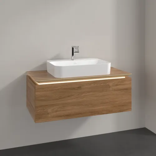 Bild von VILLEROY BOCH Legato Waschbeckenunterschrank, mit Beleuchtung, 1 Auszug, 1000 x 380 x 500 mm, Kansas Oak / Kansas Oak #B755L0RH