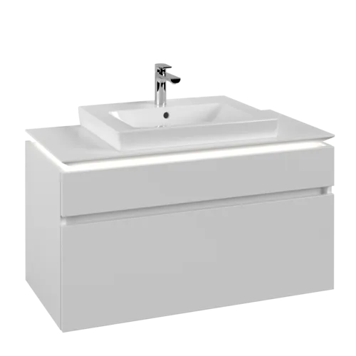 Obrázek VILLEROY BOCH Legato toaletní skříňka, s osvětlením, 2 výsuvy, 1000 x 550 x 500 mm, bílá matná / bílá matná #B681L0MS