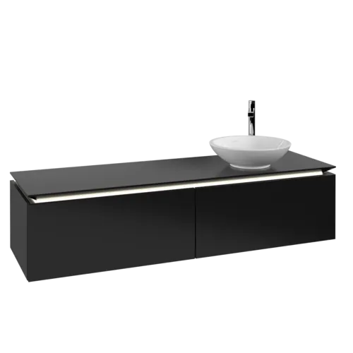 Picture of VILLEROY BOCH Legato Vanity unit, with lighting, 2 pull-out compartments, 1600 x 380 x 500 mm, Black Matt Lacquer / Black Matt Lacquer #B597L0PD