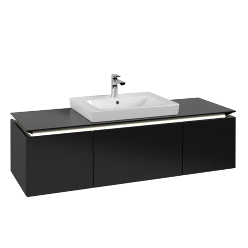 Picture of VILLEROY BOCH Legato Vanity unit, with lighting, 3 pull-out compartments, 1200 x 380 x 500 mm, Black Matt Lacquer / Black Matt Lacquer #B682L0PD