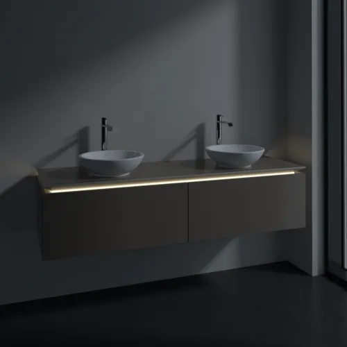 Bild von VILLEROY BOCH Legato Waschbeckenunterschrank, mit Beleuchtung, 2 Auszüge, 1600 x 380 x 500 mm, Truffle Grey / Truffle Grey #B599L0VG