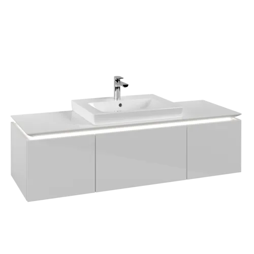 Obrázek VILLEROY BOCH Legato toaletní skříňka, s osvětlením, 3 výsuvy, 1400 x 380 x 500 mm, lesklá bílá / lesklá bílá #B684L0DH