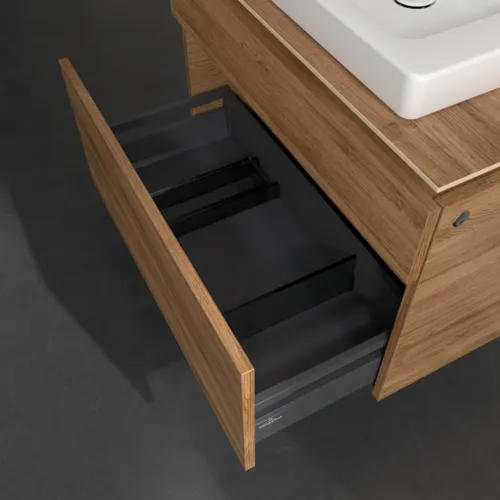 Bild von VILLEROY BOCH Legato Waschbeckenunterschrank, mit Beleuchtung, 2 Auszüge, 800 x 550 x 500 mm, Kansas Oak / Kansas Oak #B679L0RH