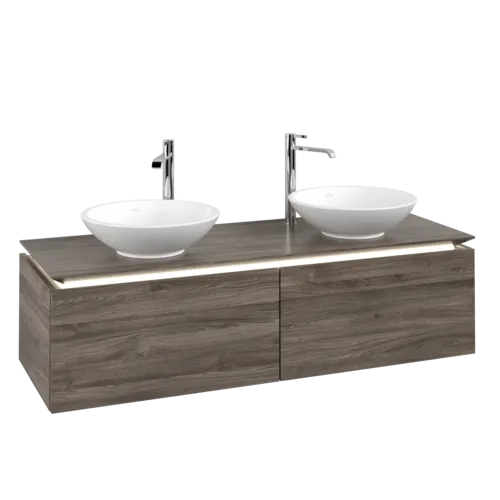 Picture of VILLEROY BOCH Legato Vanity unit, with lighting, 2 pull-out compartments, 1400 x 380 x 500 mm, Stone Oak / Stone Oak #B591L0RK