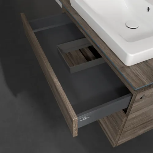 Bild von VILLEROY BOCH Legato Waschbeckenunterschrank, mit Beleuchtung, 2 Auszüge, 800 x 550 x 500 mm, Stone Oak / Stone Oak #B679L0RK