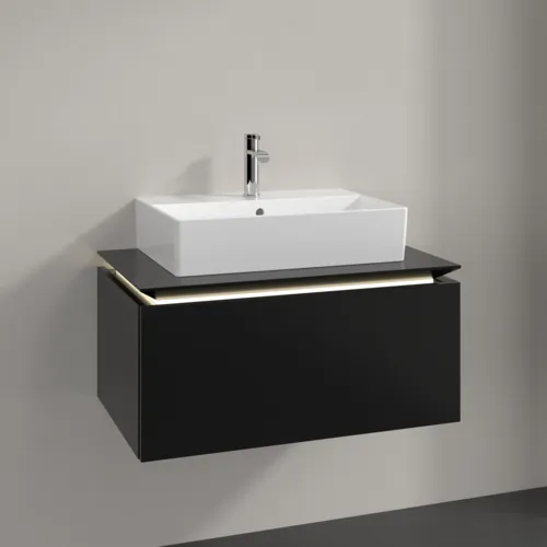 Obrázek VILLEROY BOCH Legato toaletní skříňka, s osvětlením, 1 zásuvka, 800 x 380 x 500 mm, černý matný lak / černý matný lak #B601L0PD