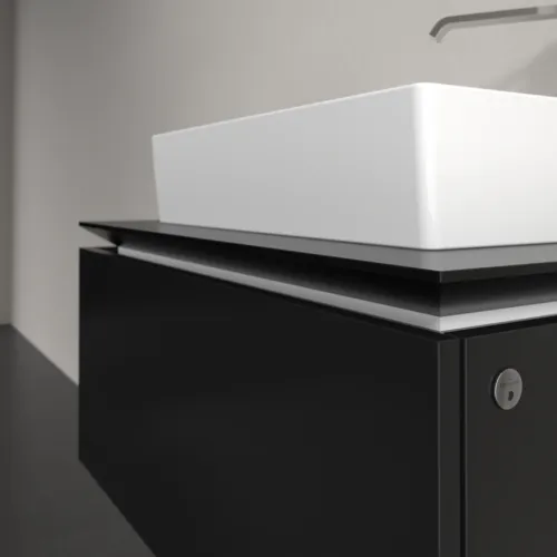 Obrázek VILLEROY BOCH Legato toaletní skříňka, s osvětlením, 1 zásuvka, 800 x 380 x 500 mm, černý matný lak / černý matný lak #B601L0PD
